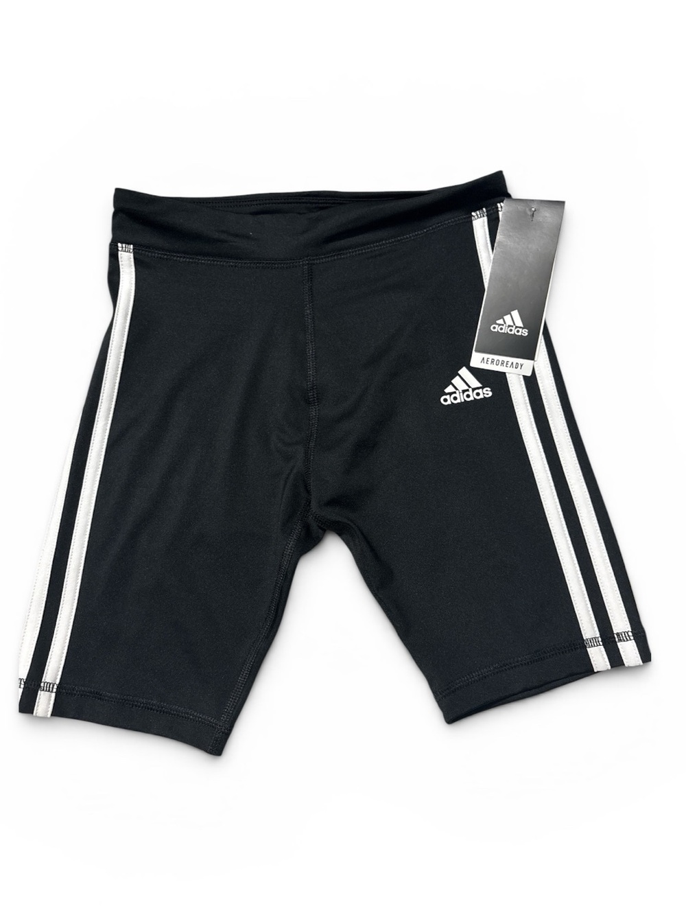 Adidas Bike Shorts Girls M(7/8) Small Black White Striped Poly Blend New NWT